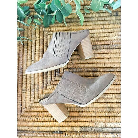 Hippie Laundry Taupe Faux Leather Western Heeled Mules Slip-On Shoes Size 8.5 - Picture 1 of 9